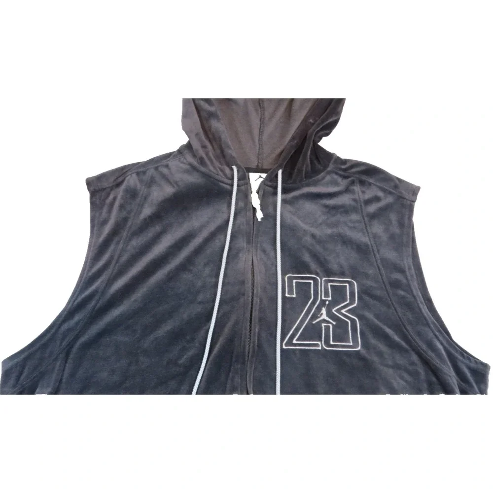 Jordan Velour Sleeveless Hoodie Vest Men XL Black Full Zip Embroidered VTG Y2K